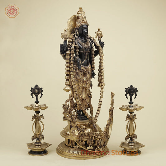Bronze Tirupati Balaji with Ornaments, Dashavtar and Shankh Chakra Lamps 30”