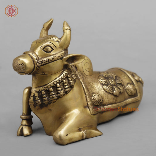 Brass Nandi Seated Fine, Antique Finish 10”