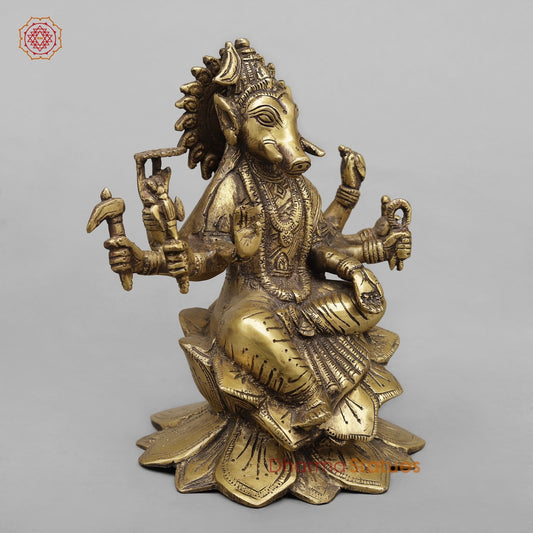 Brass Varahi seated Fine, Antique Finish 8.5”