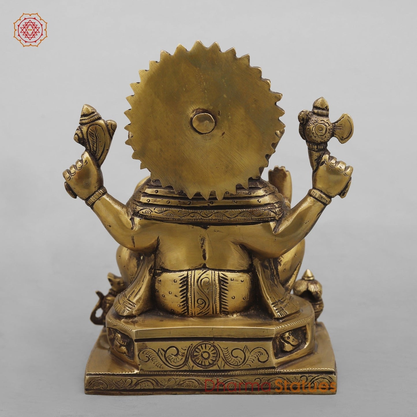 Brass Ashtvinayak Ganesh seated fine, Antique Finish 8”