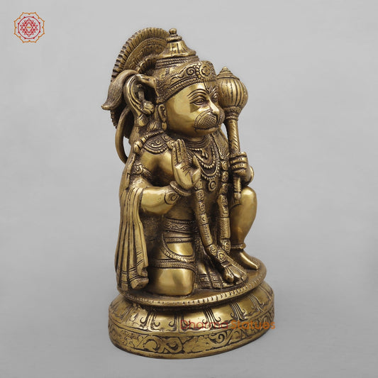 Brass Blessing Hanuman Ji Seated , Antique Finish 10”