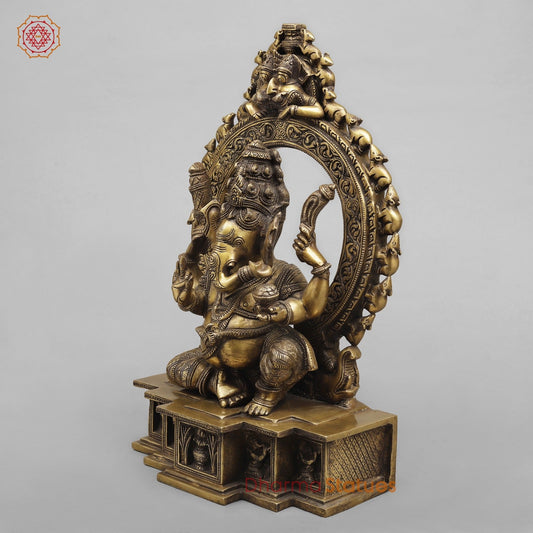 Brass Ganesh With Arch Fine, Antique Finish 19”