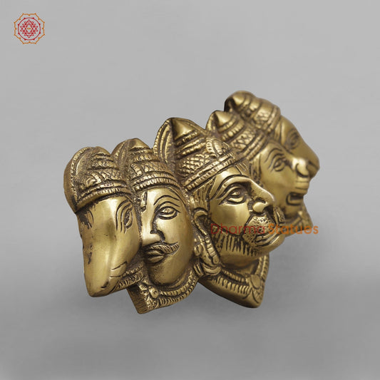Brass Panchmukhi Hanuman Face Hanging, Antique Finish 6.5”