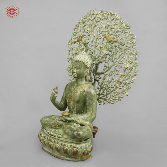 Brass Tree Buddha Fine, Green Patina Finish 20”