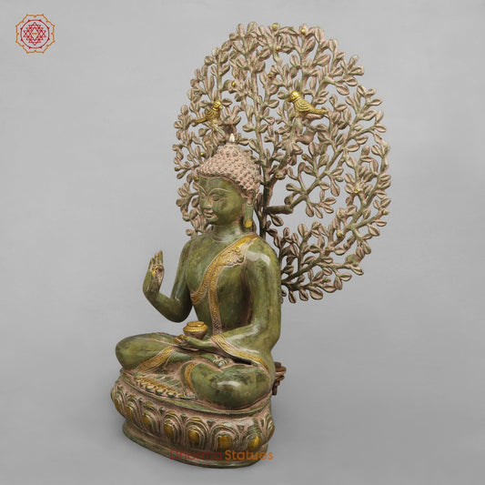 Brass Tree Buddha Fine, Natural Green Patina Finish 20”