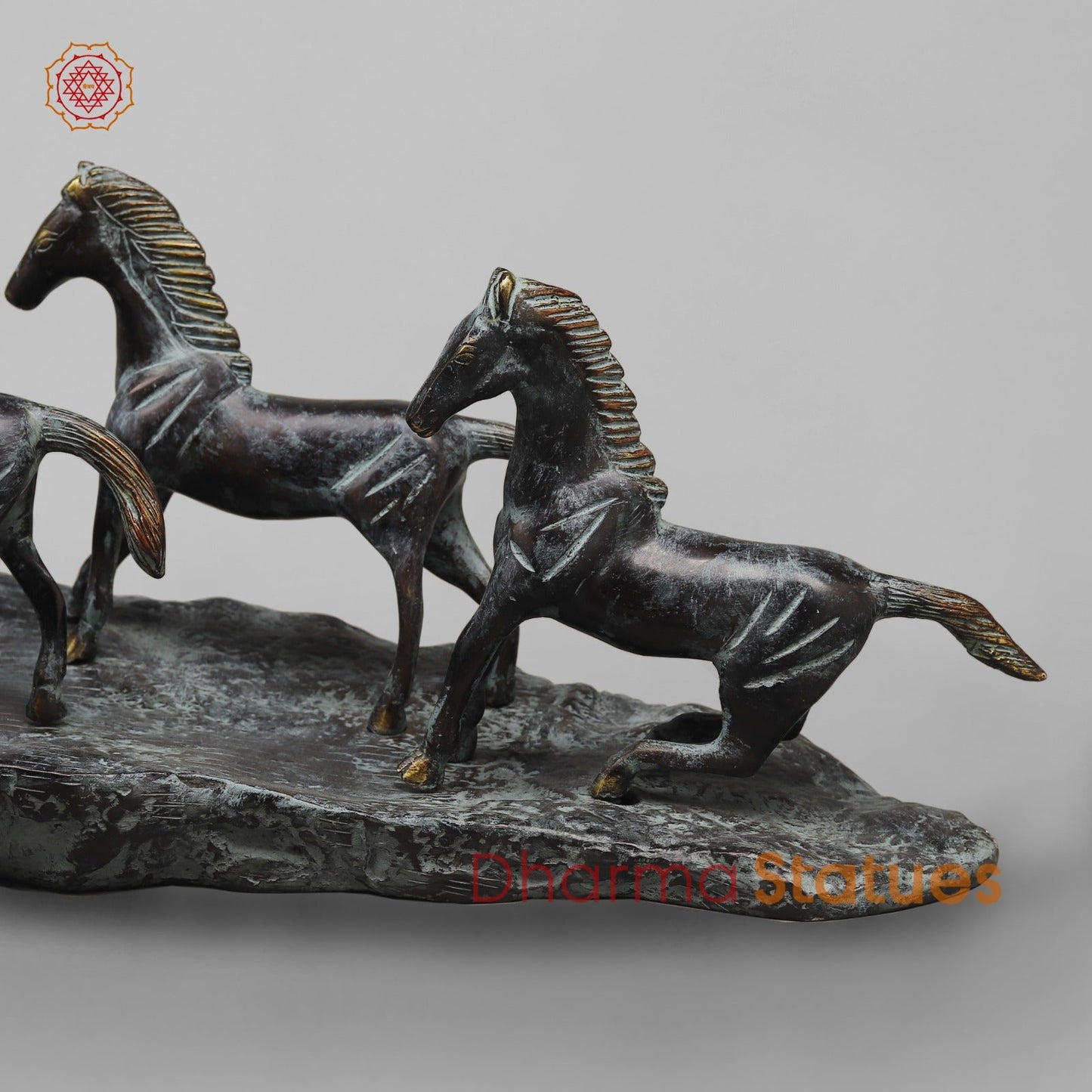 Brass Lucky 7 Horses Fine , Antique Turquoise Finish 34” (Vastu Approved)
