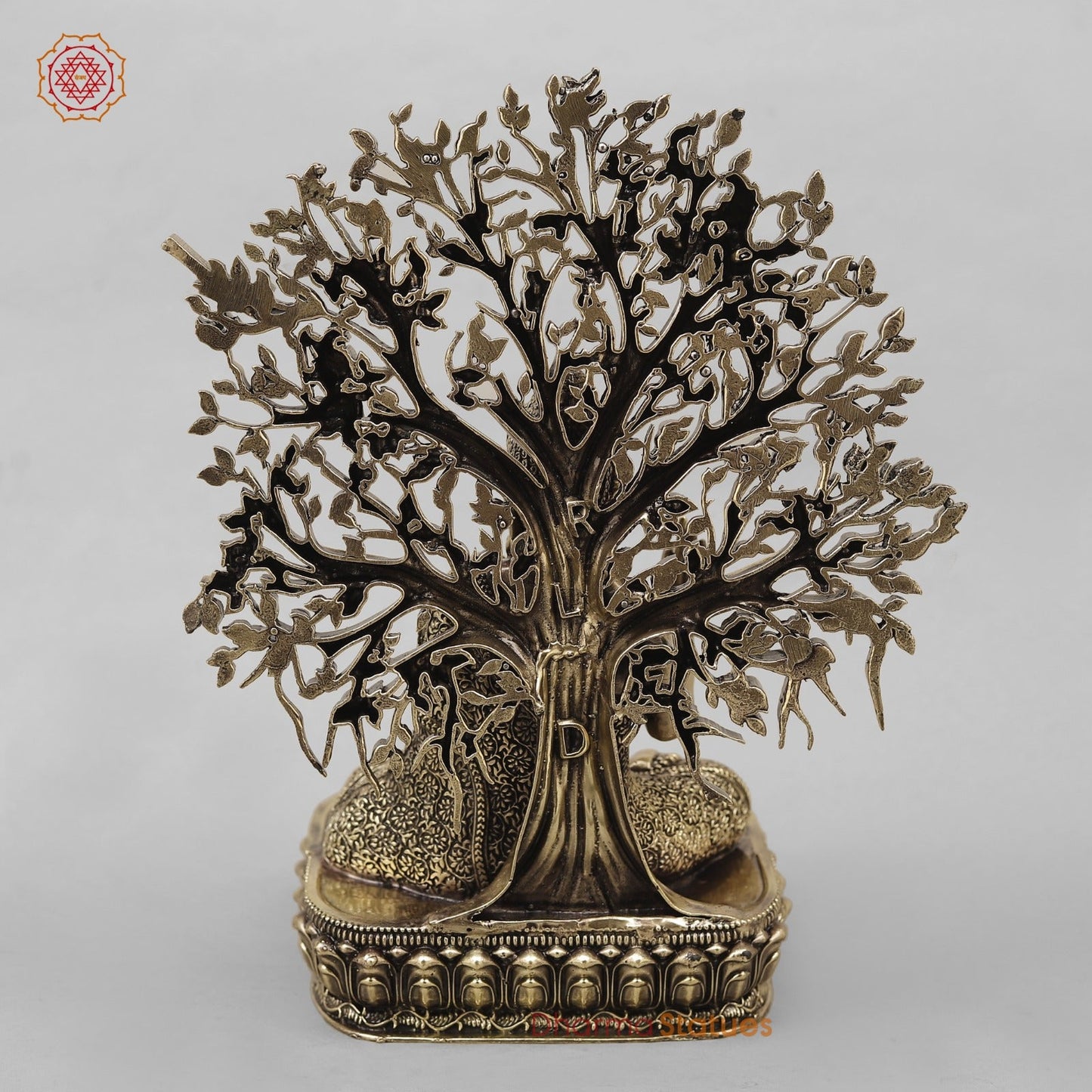 Brass Buddha Under Tree Fine 10”