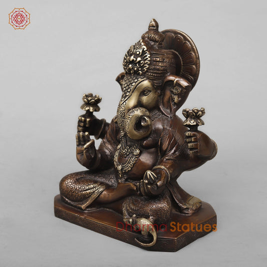 Brass Dagru Seth Ganesh Fine, Antique Copper Finish 9”