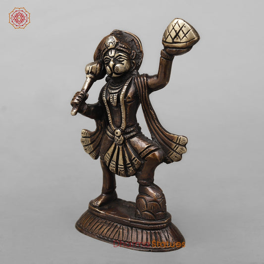 Brass Hanuman Ji Standing Fine, Antique Copper Finish 7”