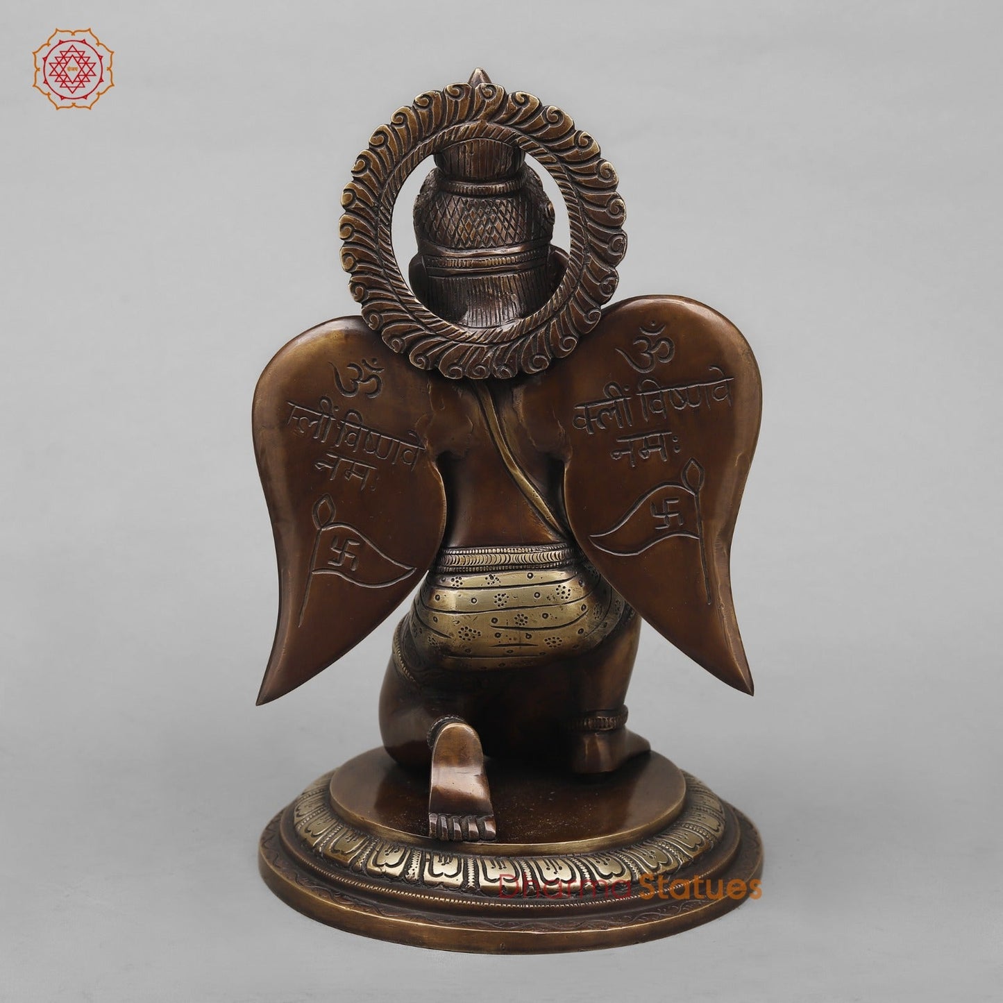 Brass Divine Garuda with spiritual Mantra on Wings, Antique Copper Finish 12”