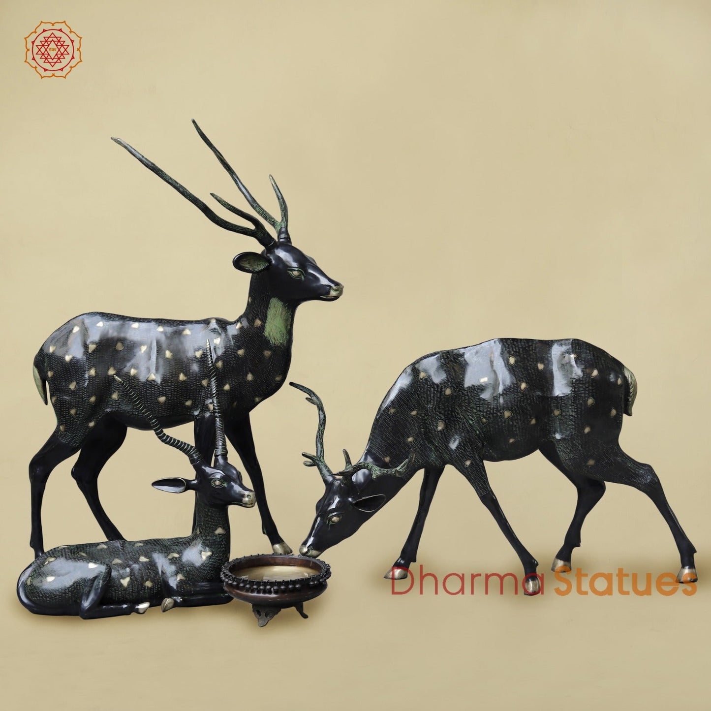Brass Deer Family Set, Black Antique Finish 53”
