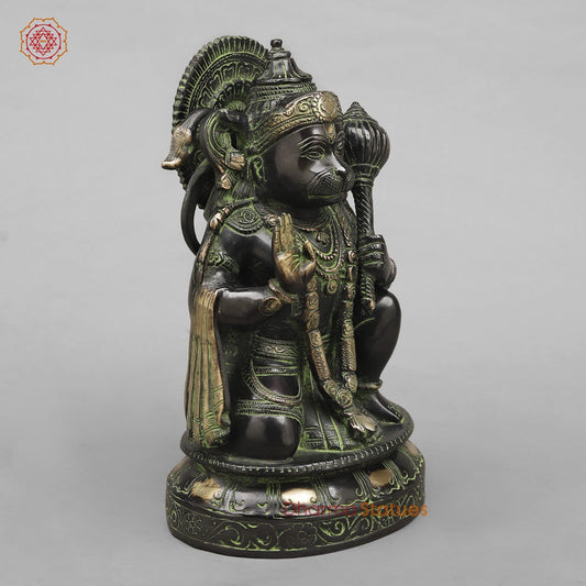 Brass Hanuman ji Seated Fine, Black antique Finish 10.5”
