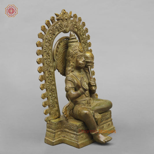 Brass Hanuman ji Seated With arch Fine, Green antique Finish 10.5”