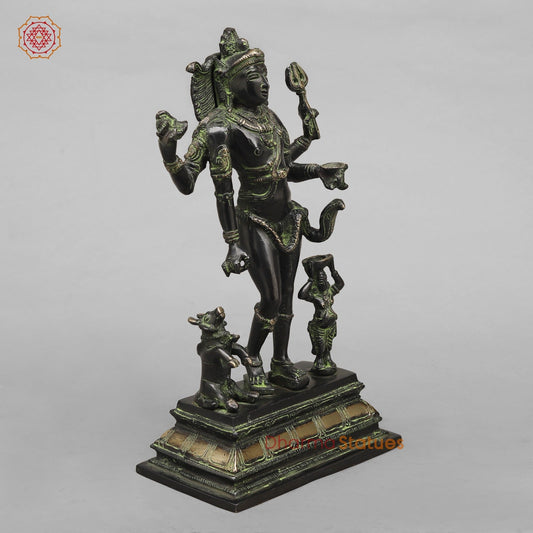 Brass Kaal Bhairo Shiva Standing Fine, Black antique Finish 12”