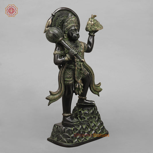 Brass Hanuman Standing Fine,Black Antique Finish 14.5”