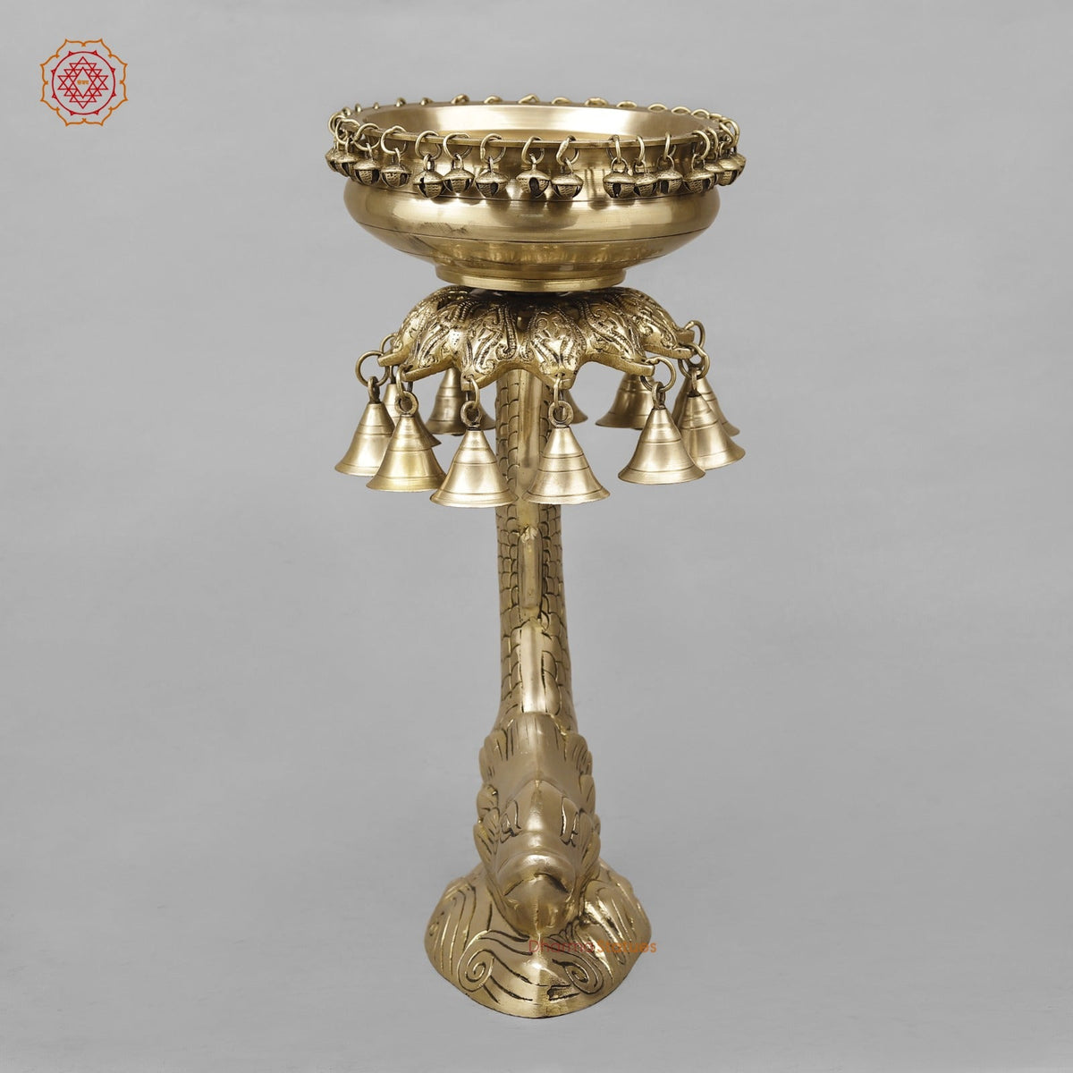 Brass Finish Urli With Ghungroo, Smooth Finish 16.5”