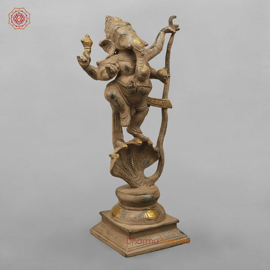 Brass Kalinga Ganesh Dancing, Antique finish 12.5”