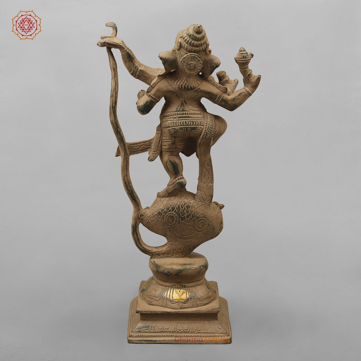 Brass Kalinga Ganesh Dancing, Antique finish 12.5”