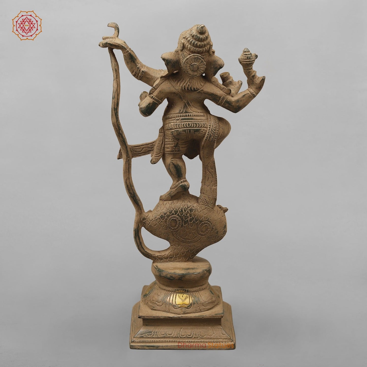Brass Kalinga Ganesh Dancing, Antique finish 12.5”