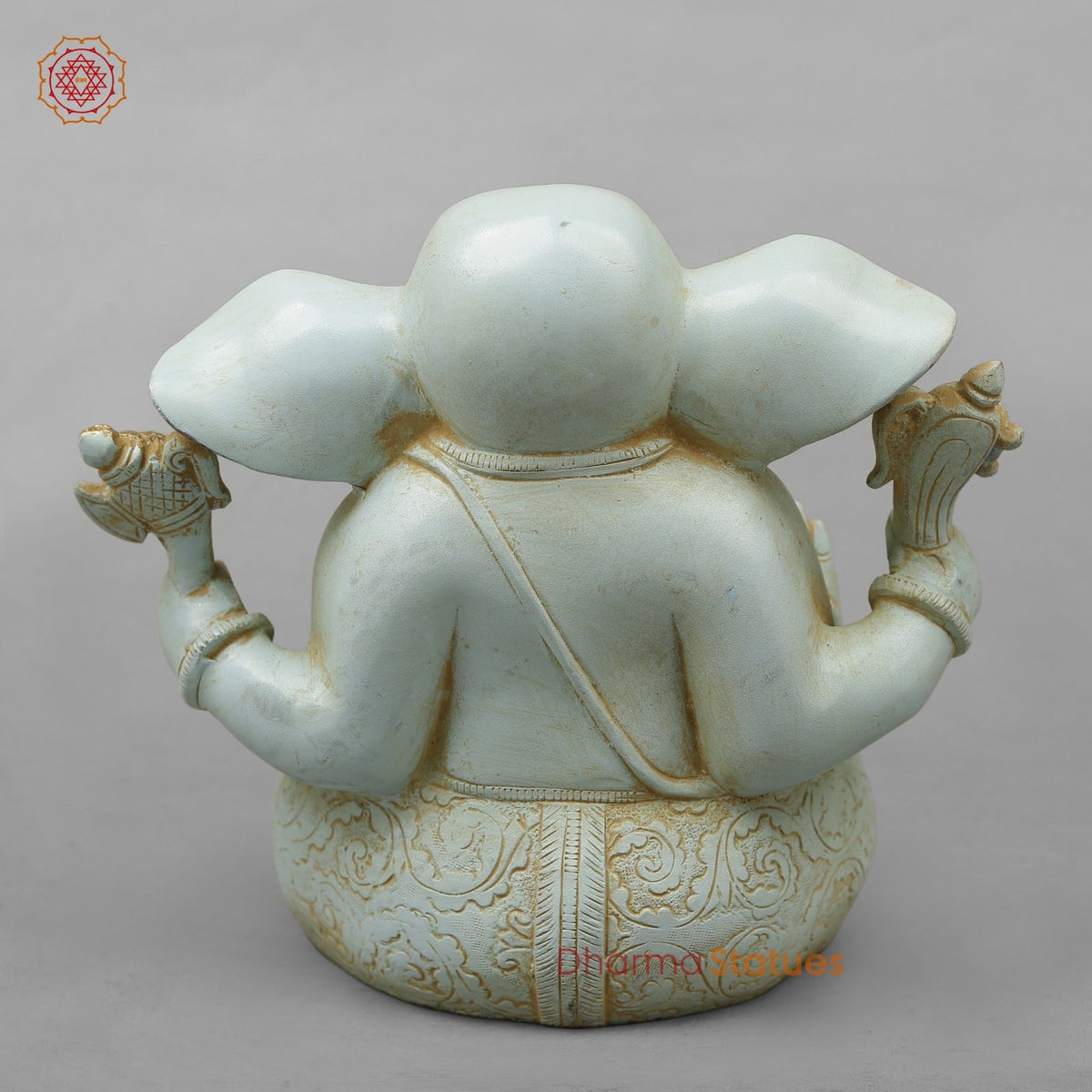 Brass Ganesh Seated With Long Ears, Light Turquoise finish 7.5”