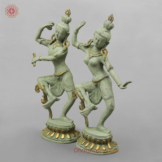 Brass Shiva Parwati Dancing Gracefully, Green Antique finish 17”