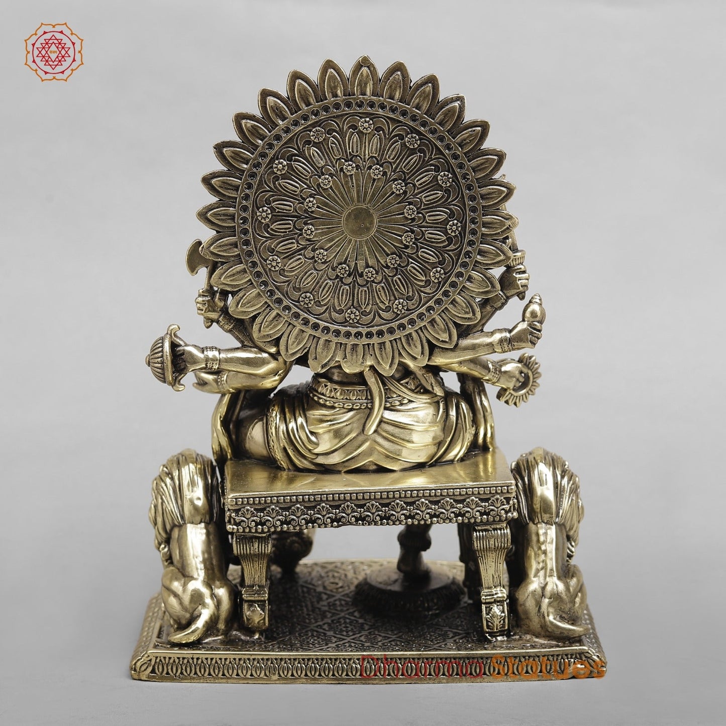 Brass Panchmukhi Hanuman Seated On throne with Lions Fine 8”