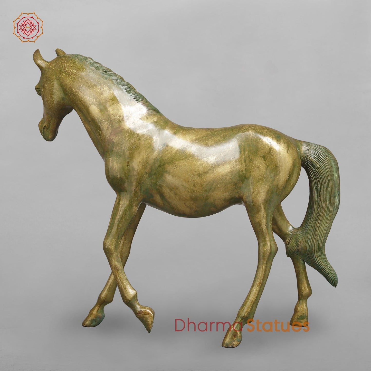 Brass Arabic Horse Standing Fine, Patina Finish 20”