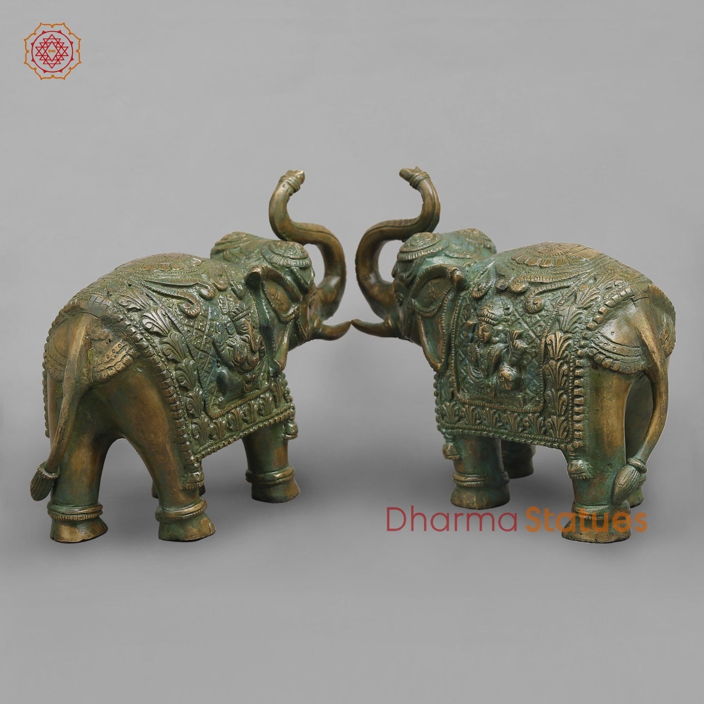 Brass Elephants Fine Carving, Patina Finish 9” (Pair)