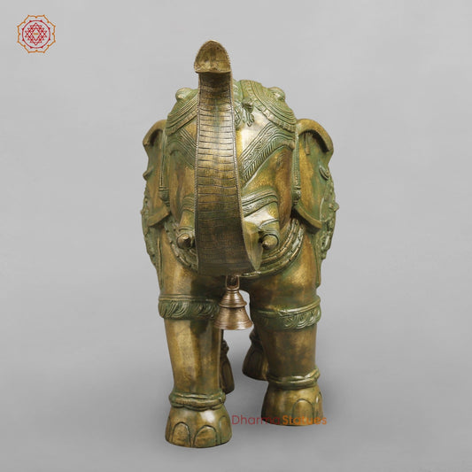 Brass Elephants With Doli Carving Fine, Patina Finish 27”