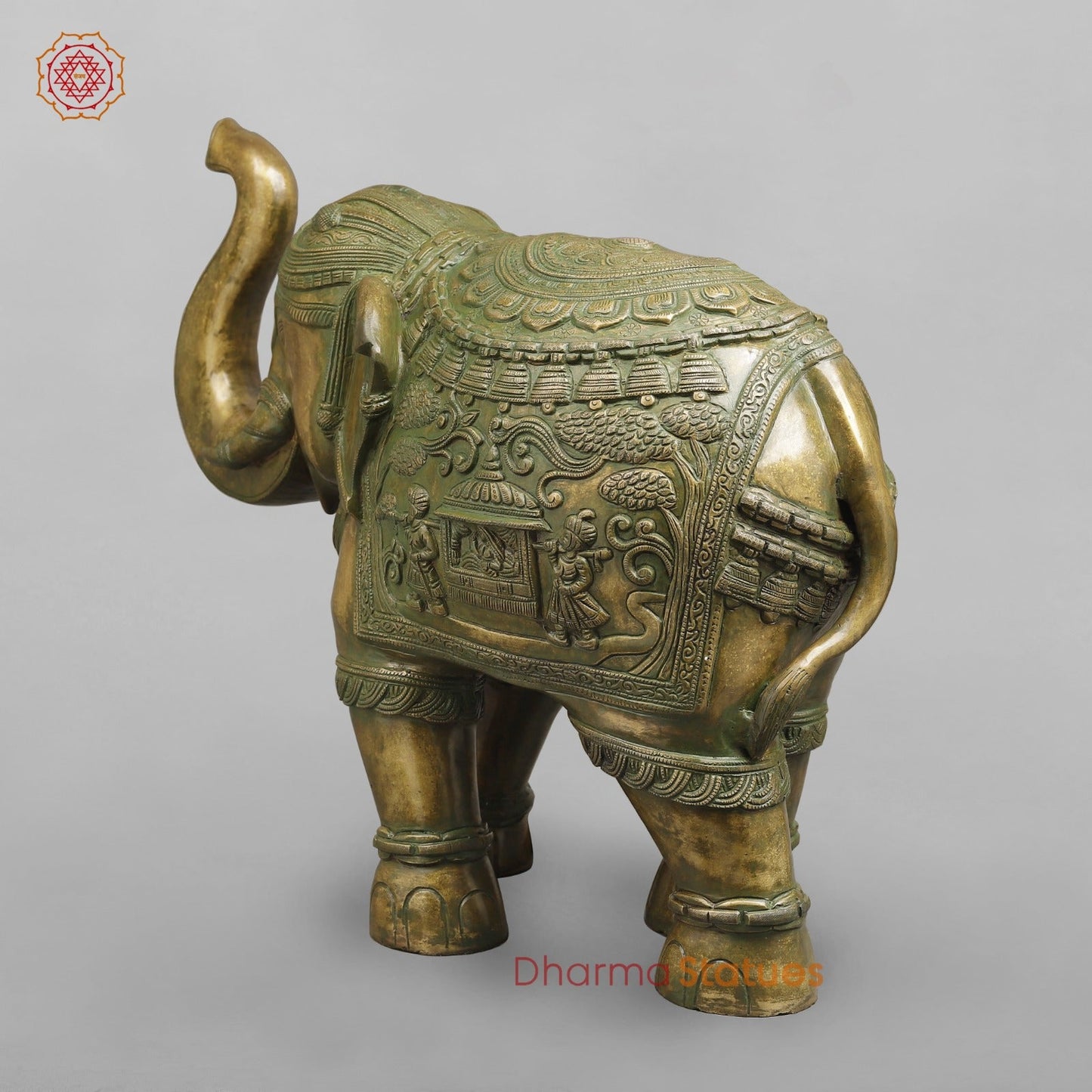Brass Elephants With Doli Carving Fine, Patina Finish 27”
