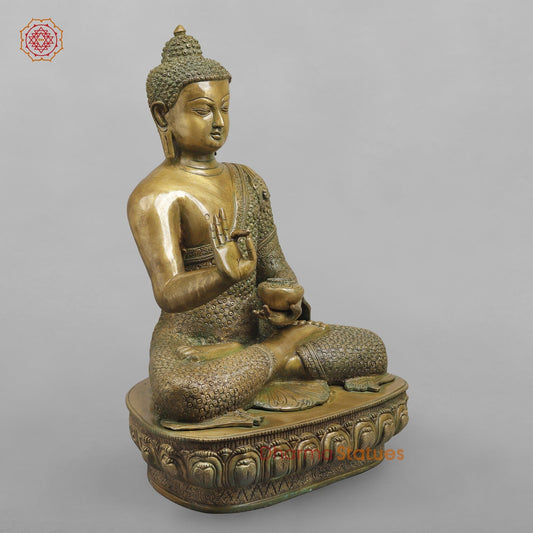 Brass Buddha seated Blessing Posture, Antique Patina Finish 22”