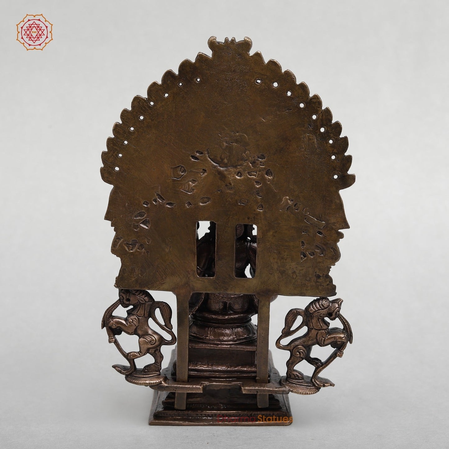 Copper Narsimha Seated With Arch Fine 9"