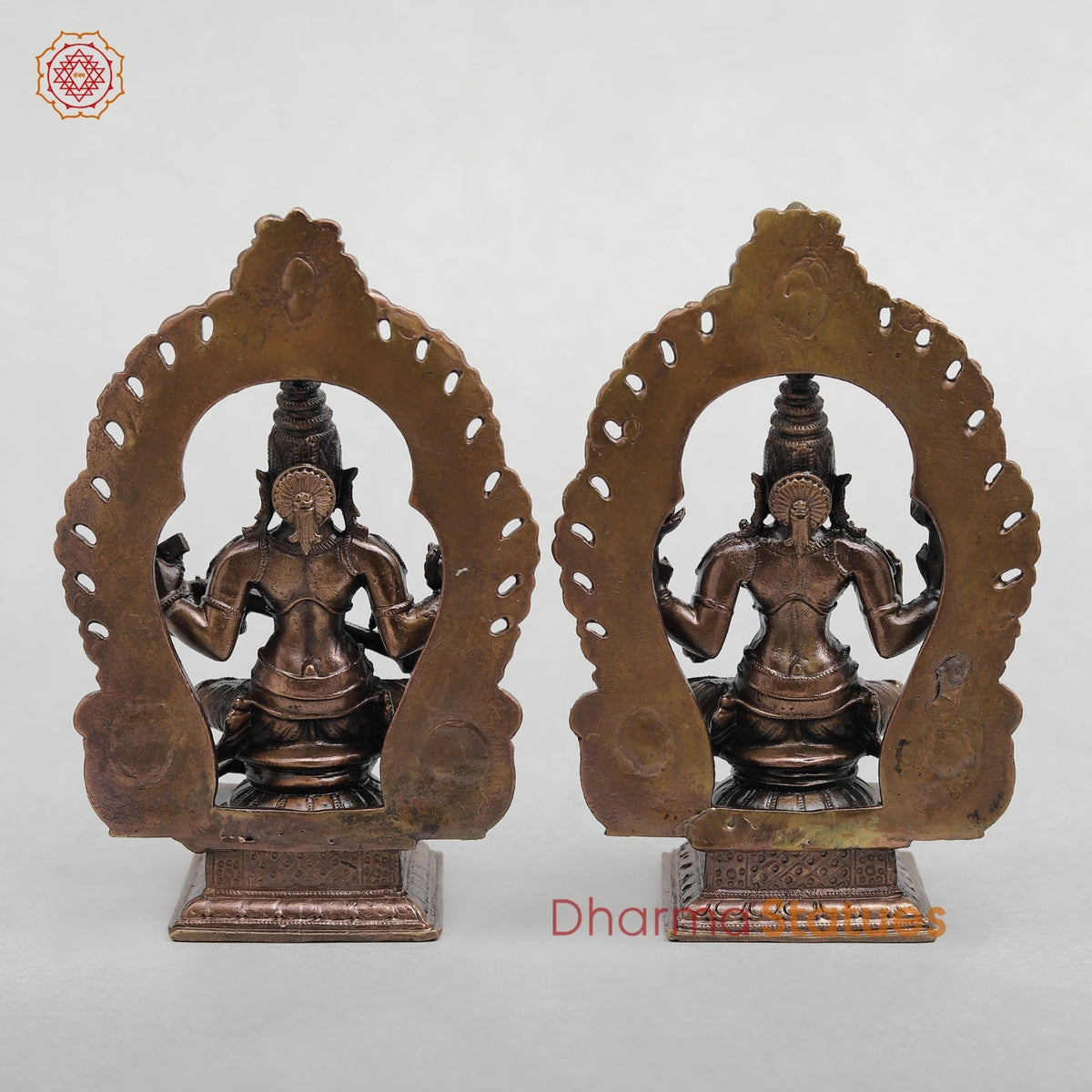 Copper Lakshmi Saraswati with Arch Seated fine 5.5"