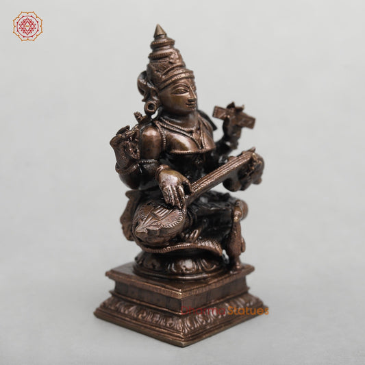 Copper Saraswati Seated Fine 3.5”