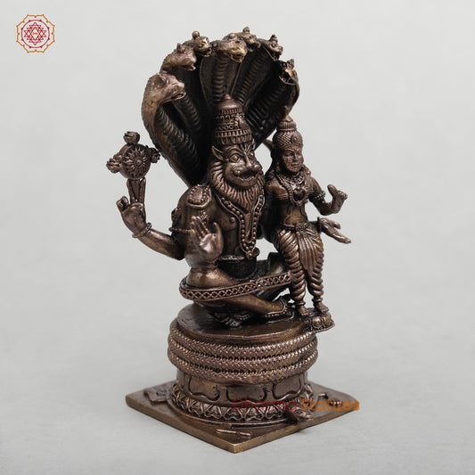 Copper Narsimha Lakshmi Seated Fine with Snake 4.5”