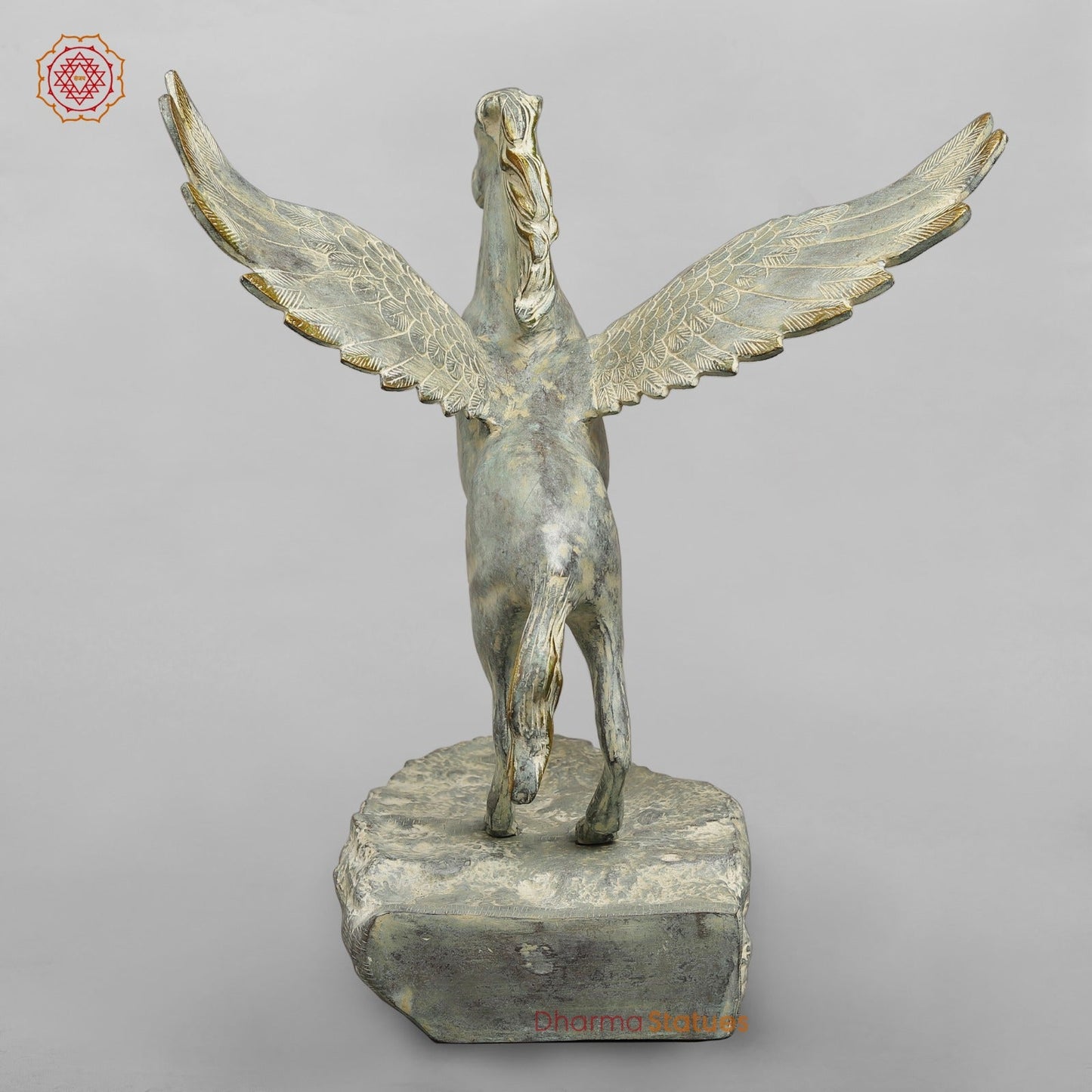 Brass Horse Flying From the Edge, Green Patina Finish 19”
