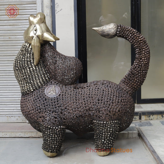 Brass Nandi joyfull Nandi Standing With Floral carvings, Copper Finish 60”