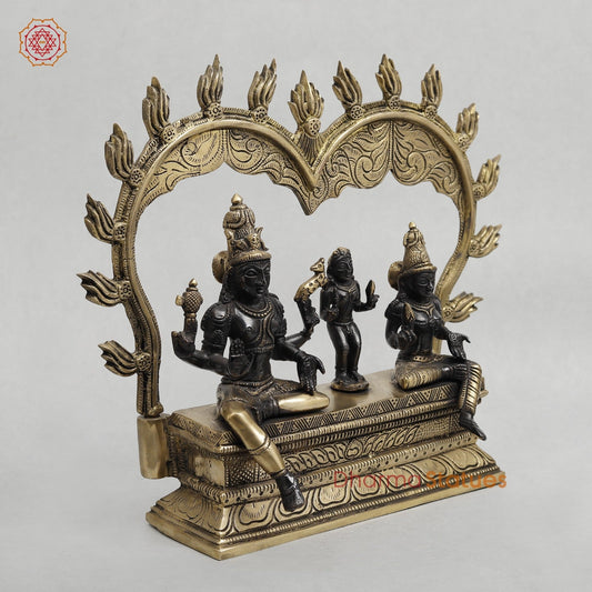 Brass Somdaskandar (Shiva Parwati with Kartik) Fine, Royal black Finish 11”