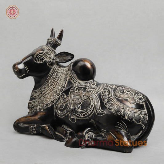 Brass Nandi seated Fine, Antique Finish 13”