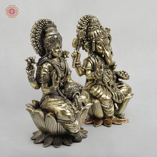 Brass Lakshmi Ganesh Seated on Lotus Fine 7.5”