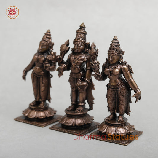 Copper Balaji with Sridevi and Bhudevi 4.5”