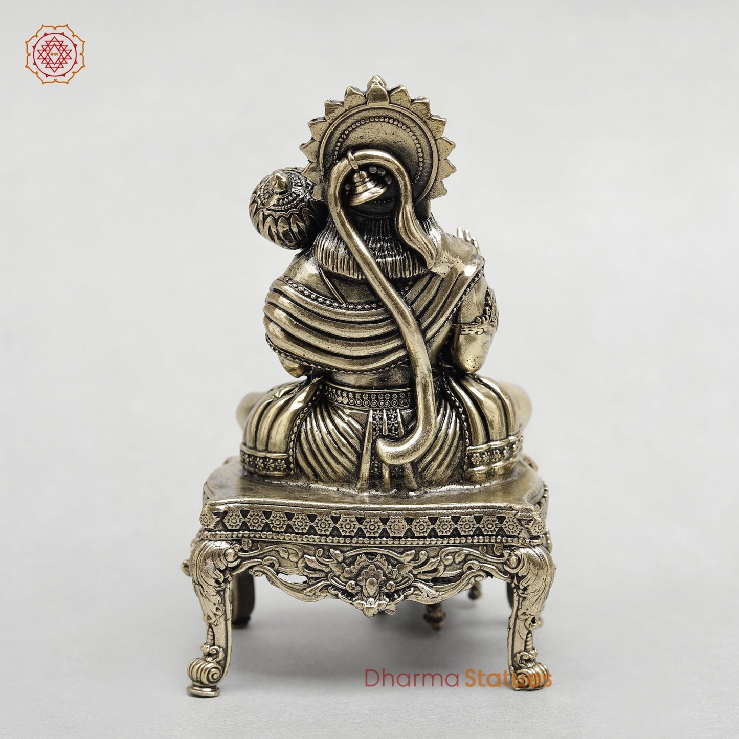Brass Hanuman Ji seated on Chowki base Fine 6”