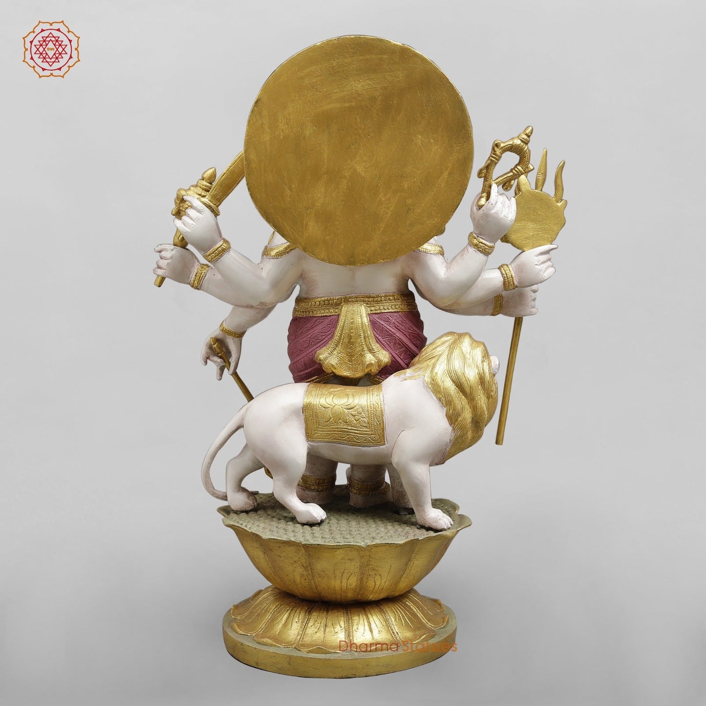 Brass Raksha Ganesh Standing With Trishul Fine, Ivory Finish with Red Shading 24”