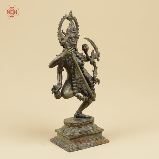 Bronze Kaali Dancing with Trishul Fine, Antique Green finish 17”