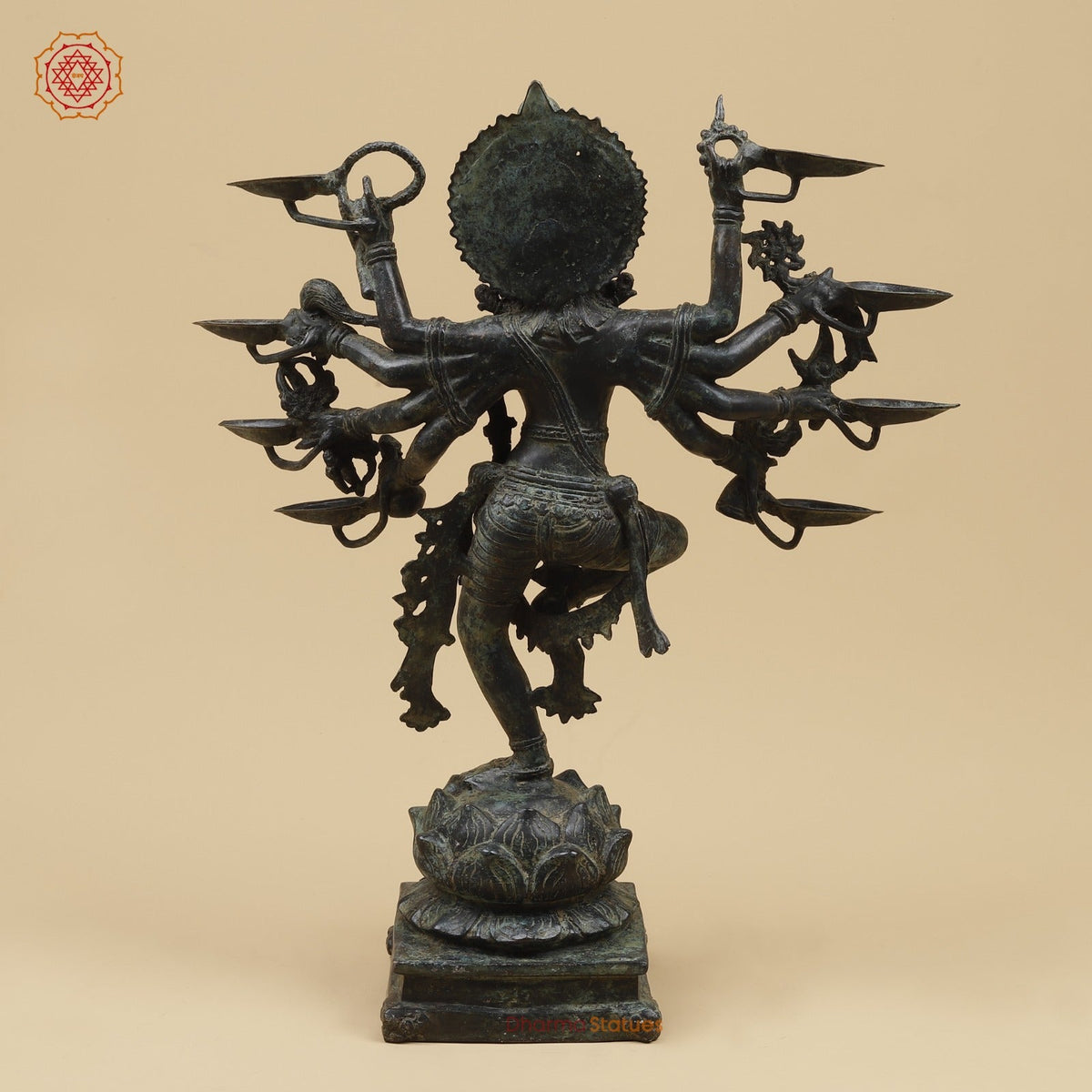 Bronze Dancing Krishna Holding 9 Diya Fine, Natural Patina 20” Origin - Java, Indonesia.
