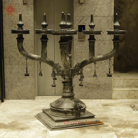 Bronze Lamp With 9 Heads, Natural Antique Finish 63”
