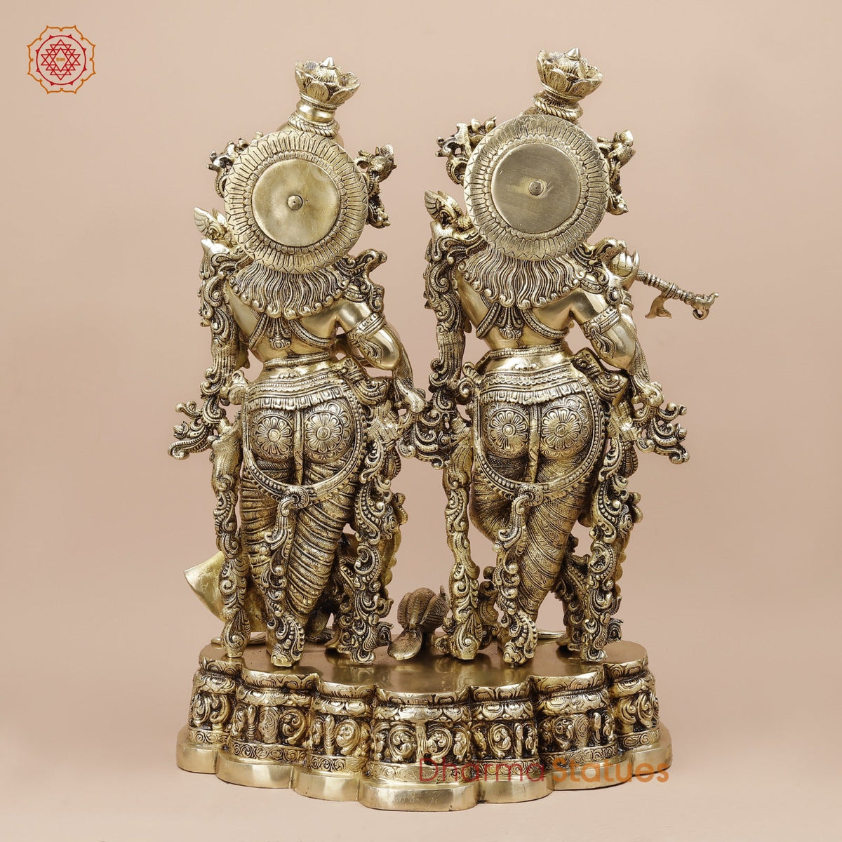 Brass Radha krishna Standing On Floral Base Fine, Special Gold Finish 27”