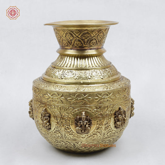 Brass Ashtlakshmi Kalsh Fine, Gold Finish 11”