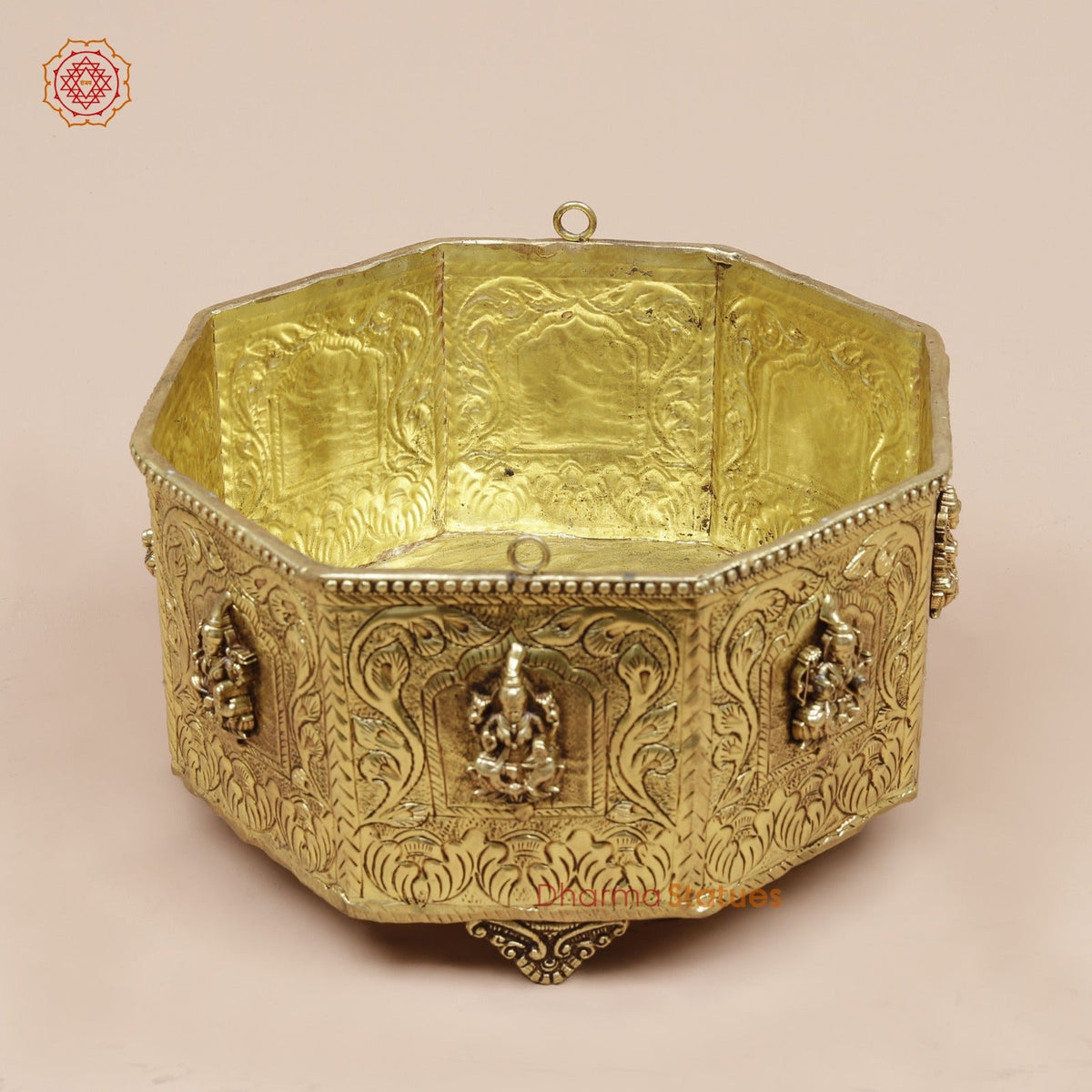 Brass Ashtlakshmi Flower Basket Fine, Gold Finish 8”