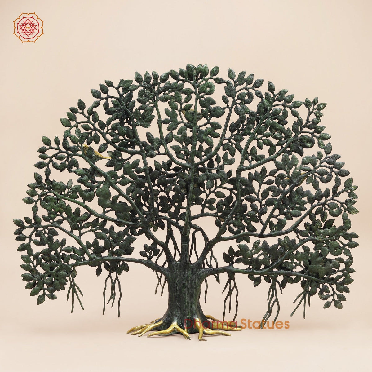 Brass Kalpvriksh Tree Fine, Sea Green and Gold Finish 27”